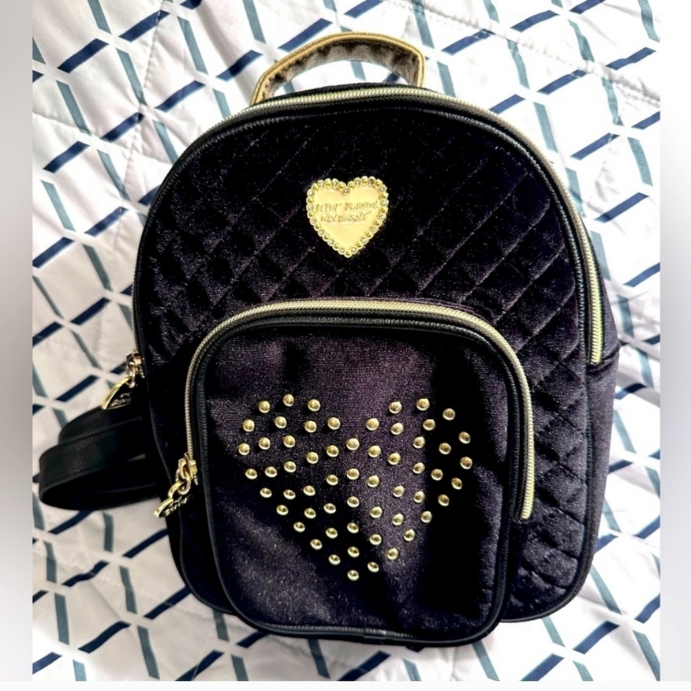 Betsey Johnson Velvet Heart Studded Mini Backpack (NWOT)